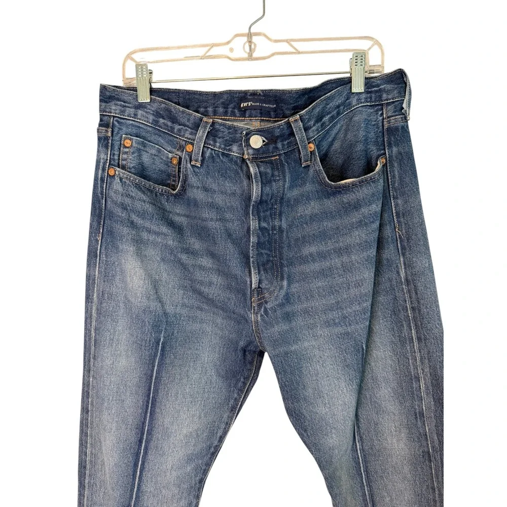 Levis Made & Crafted 501 Original Fit Jeans Blue Creased Denim Mens 33x34